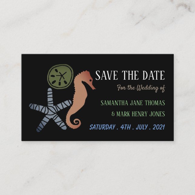 Sand Dollar, Starfish and Seahorse, Save the Date Enclosure Card (Front)