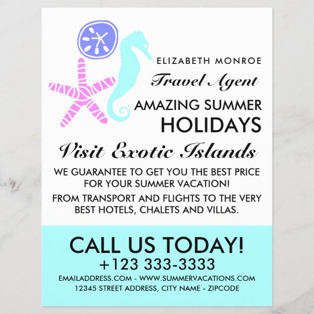 Sand Dollar, Starfish, Seahorse, Travel Agent Flyer (Front)