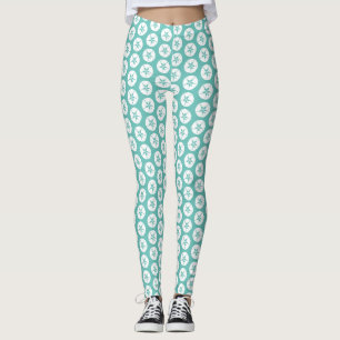 Sand Dollar Summer Beach Blue and White Print Leggings