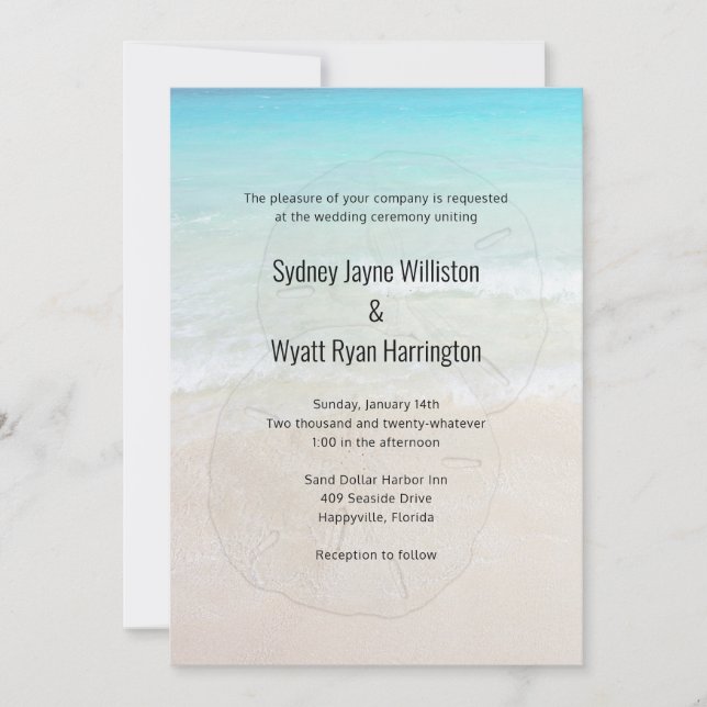 Sand Dollar Tropical Beach Wedding Invitation (Front)