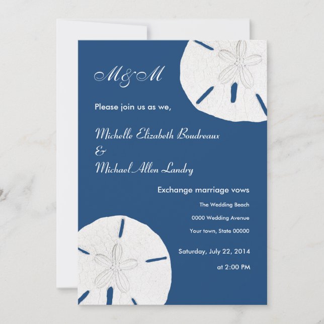 Sand Dollar Wedding Monaco Blue Wedding Invitation (Front)