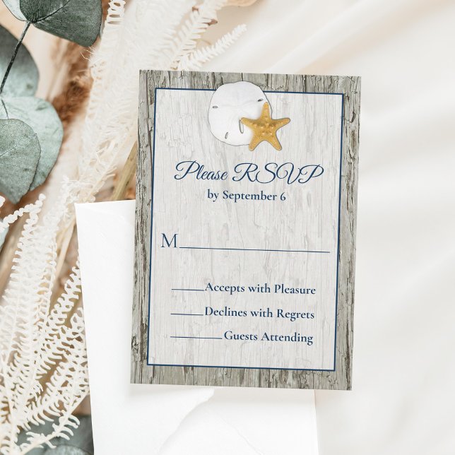 Sand Dollar Wedding Rustic Beach Driftwood  RSVP Card (Creator Uploaded)