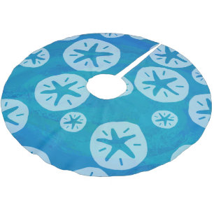 Sand Dollar White and Blue Pattern Brushed Polyester Tree Skirt