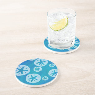 Sand Dollar White and Blue Pattern Coaster