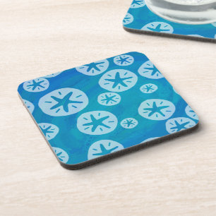 Sand Dollar White and Blue Pattern Coaster