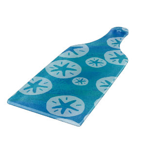 Sand Dollar White and Blue Pattern Cutting Board