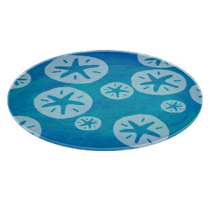 Sand Dollar White and Blue Pattern Cutting Board