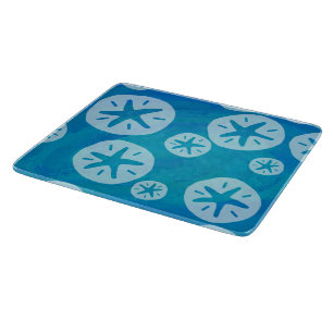 Sand Dollar White and Blue Pattern Cutting Board