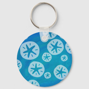Sand Dollar White and Blue Pattern Key Ring