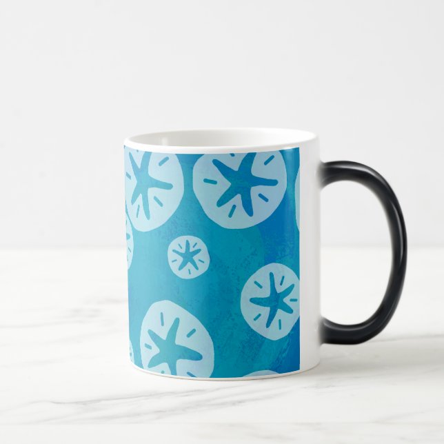 Sand Dollar White and Blue Pattern Magic Mug (Right)