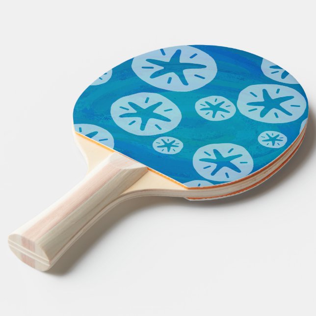 Sand Dollar White and Blue Pattern Ping Pong Paddle (Back Angle)