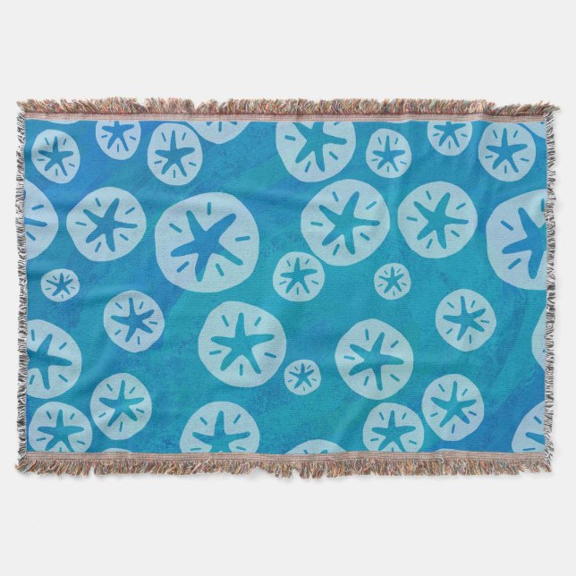 Sand Dollar White and Blue Pattern Throw Blanket (Front)