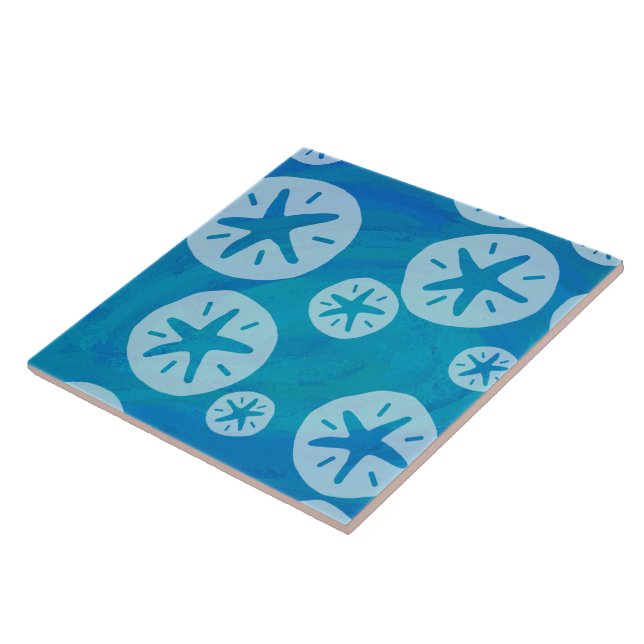 Sand Dollar White and Blue Pattern Tile (Side)
