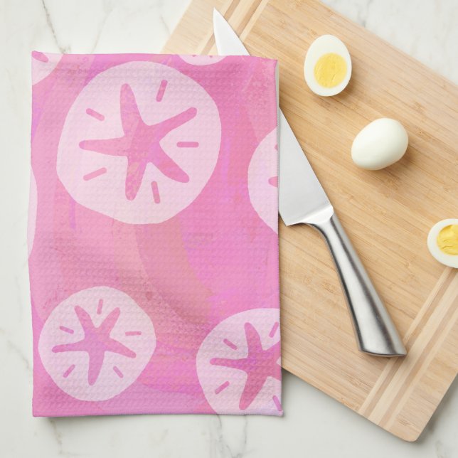 Sand Dollar White and pink Tea Towel (Quarter Fold)