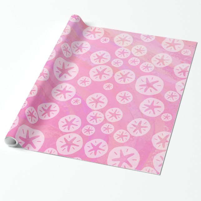 Sand Dollar White and pink Wrapping Paper (Unrolled)