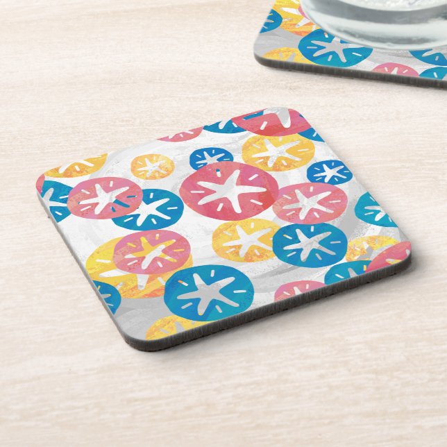 Sand Dollar Yellow Red Blue Pattern Coaster (Left Side)
