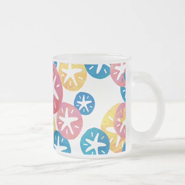 Sand Dollar Yellow Red Blue Pattern Frosted Glass Coffee Mug (Right)