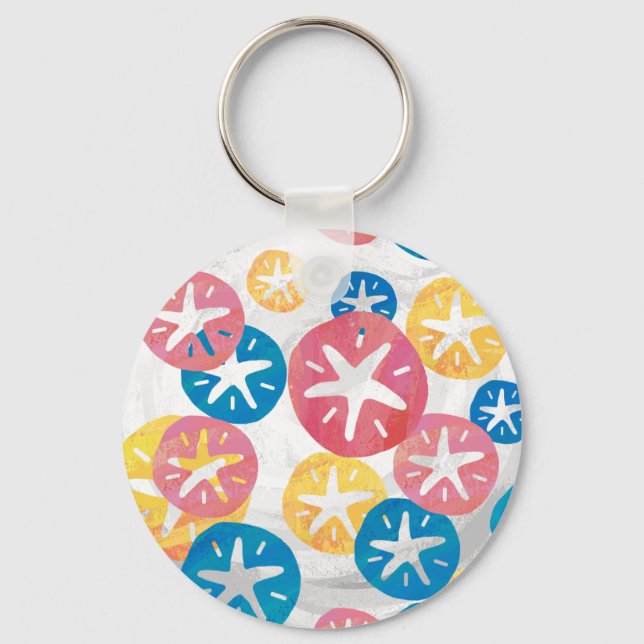 Sand Dollar Yellow Red Blue Pattern Key Ring (Front)