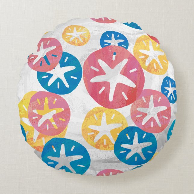 Sand Dollar Yellow Red Blue Pattern Round Cushion (Front)
