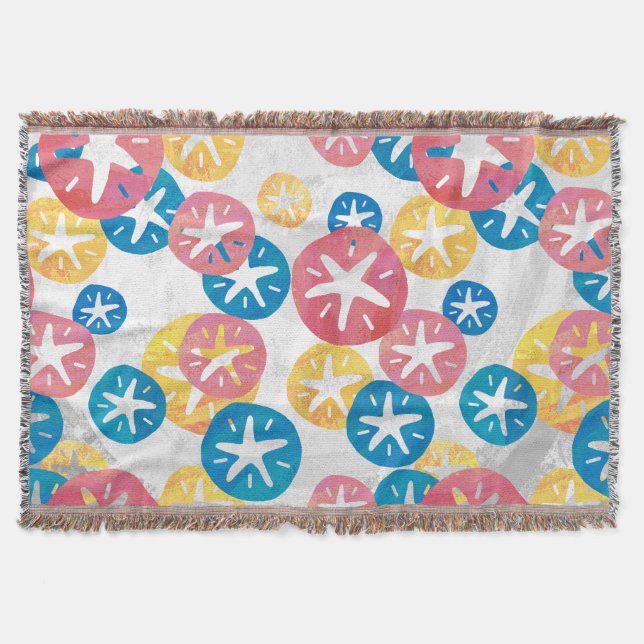 Sand Dollar Yellow Red Blue Pattern Throw Blanket (Front)