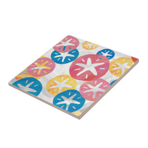 Sand Dollar Yellow Red Blue Pattern Tile