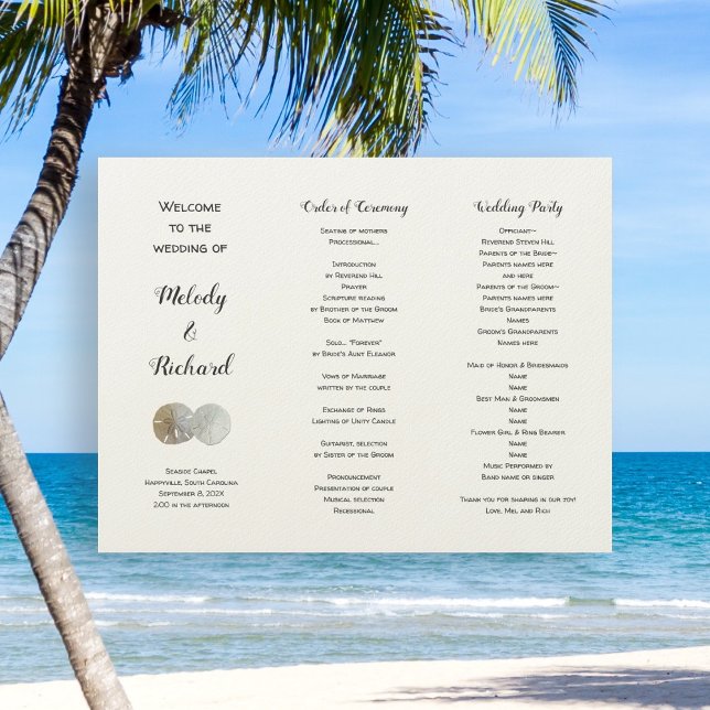 Sand Dollars Folded Big Wave Wedding Program (Creator Uploaded)