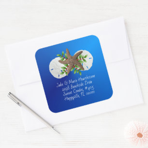 Sand Dollars Starfish Blue Address Envelope Seal