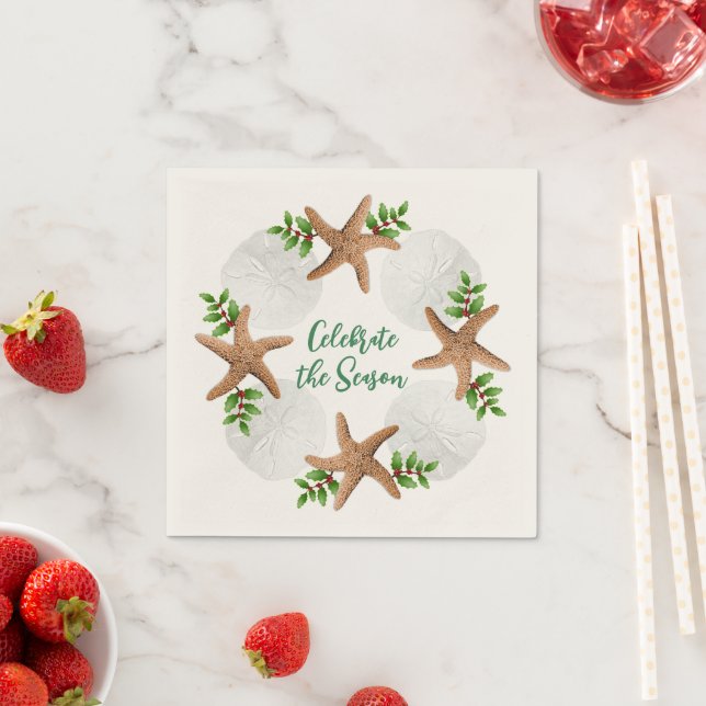 Sand Dollars Starfish Christmas Napkin (Insitu)
