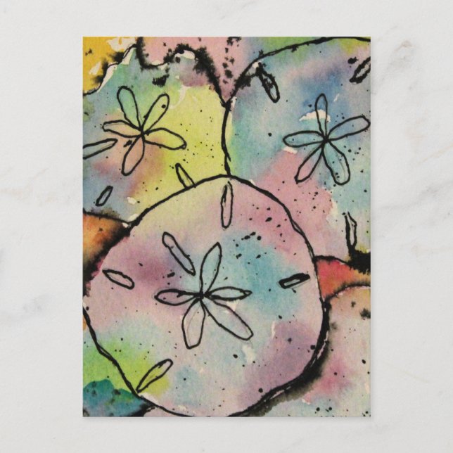 Sand Dollars Watercolor & Ink Art Postcard (Front)
