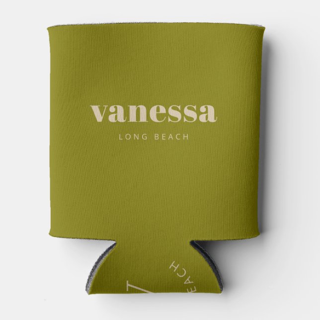 Sand Dune Reverse Minimal Modern Classic Name Can Cooler (Front)