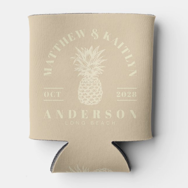 Sand Dune Tropical Pineapple Wedding Crest Can Cooler (Front)