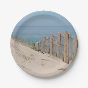 Sand dunes and beach fence paper plate