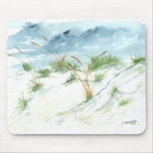 Sand dunes beach seascape nautical watercolor art mouse pad