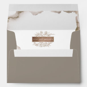 Sand, Elegant Monogram, Earthy Watercolor Wedding Envelope