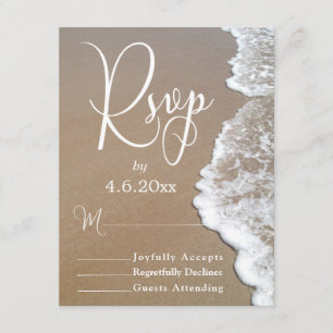 Sand & Foam Beach Photo/Typography Wedding RSVP 2 Card
