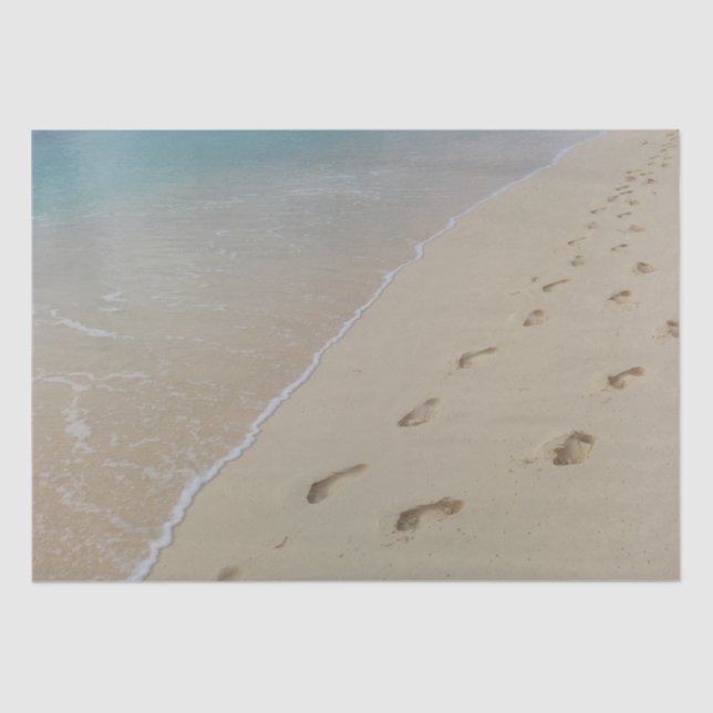 Sand Footprints Ocean Background Decoupage Tissue Paper (Front)