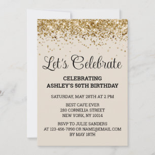 Sand & Gold Glitter 50th Birthday Let's Celebrate Invitation