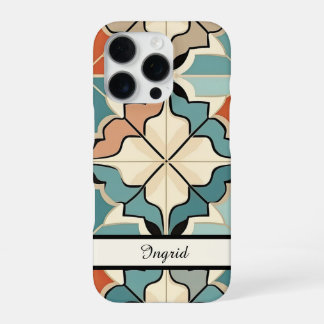 Sand + Green Moroccan Tile Personalised iPhone 16 Pro Case