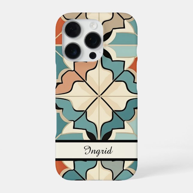 Sand + Green Moroccan Tile Personalised iPhone Case (Back)