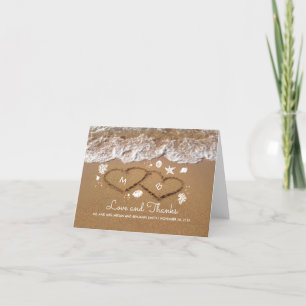 Sand Hearts Beach Waves Summer Wedding Thank You Card