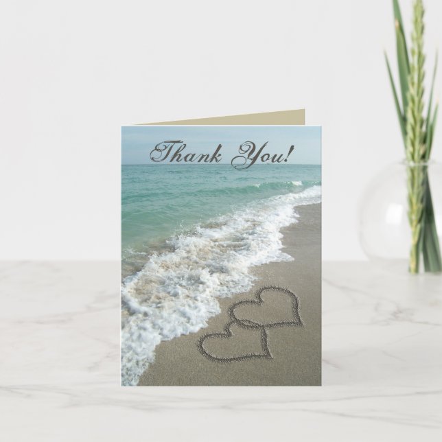 Sand Hearts on Beach Thank You Note (Front)