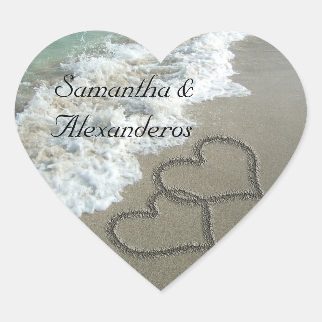 Sand Hearts on the Beach Envelope Seal Sticker (Front)