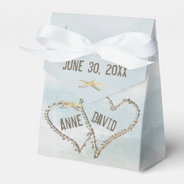 Sand Hearts on Watercolor with Starfish  Favour Box (Front Side)