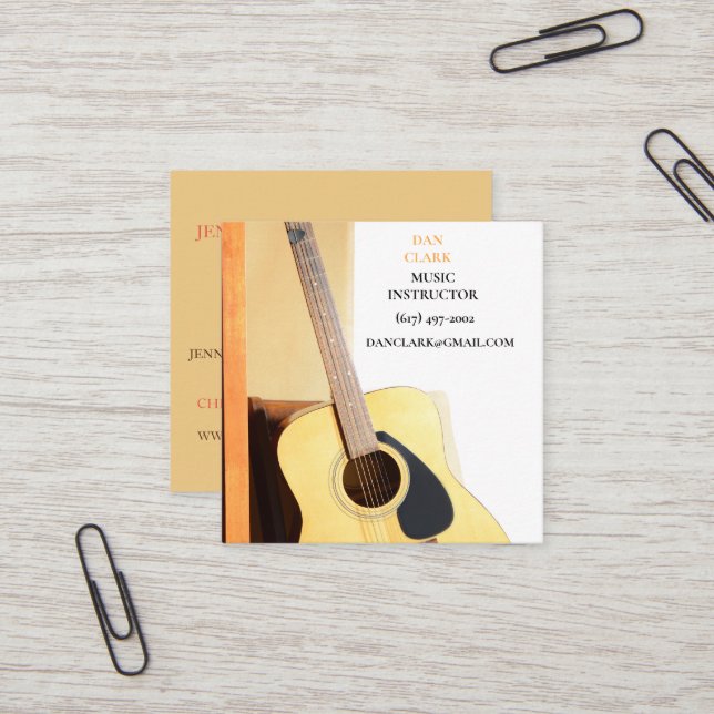 Sand Music Teacher/Musician /Educator Guitar  Square Business Card (Front/Back In Situ)