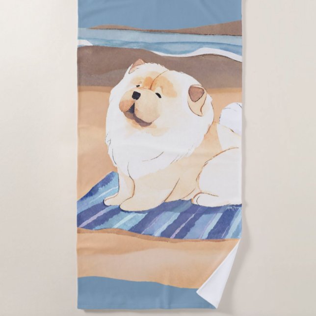 SAND N' SEA  Cream Chow Chow dog beach towel (Creator Uploaded)
