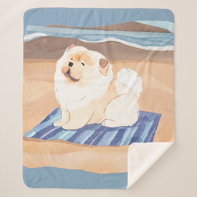 SAND N' SEA Cream Chow Chow Sherpa Blanket (Front)