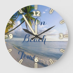 Sand Ocean Sky Palm  ,Tropical Beach Large Clock