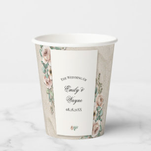 Sand Off-white Sage Green Floral Wedding Paper Cups