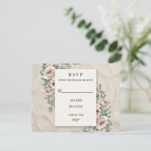 Sand Off+ White Sage Green Floral Wedding  RSVP Card