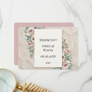 Sand Off+ White Sage Green Floral Wedding Thank You Card